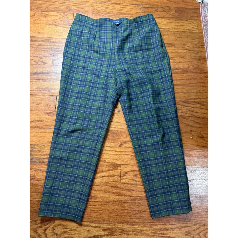 Piazza Sempione Green Blue Plaid Wool Blend Trousers Made in Italy Womens IT 48